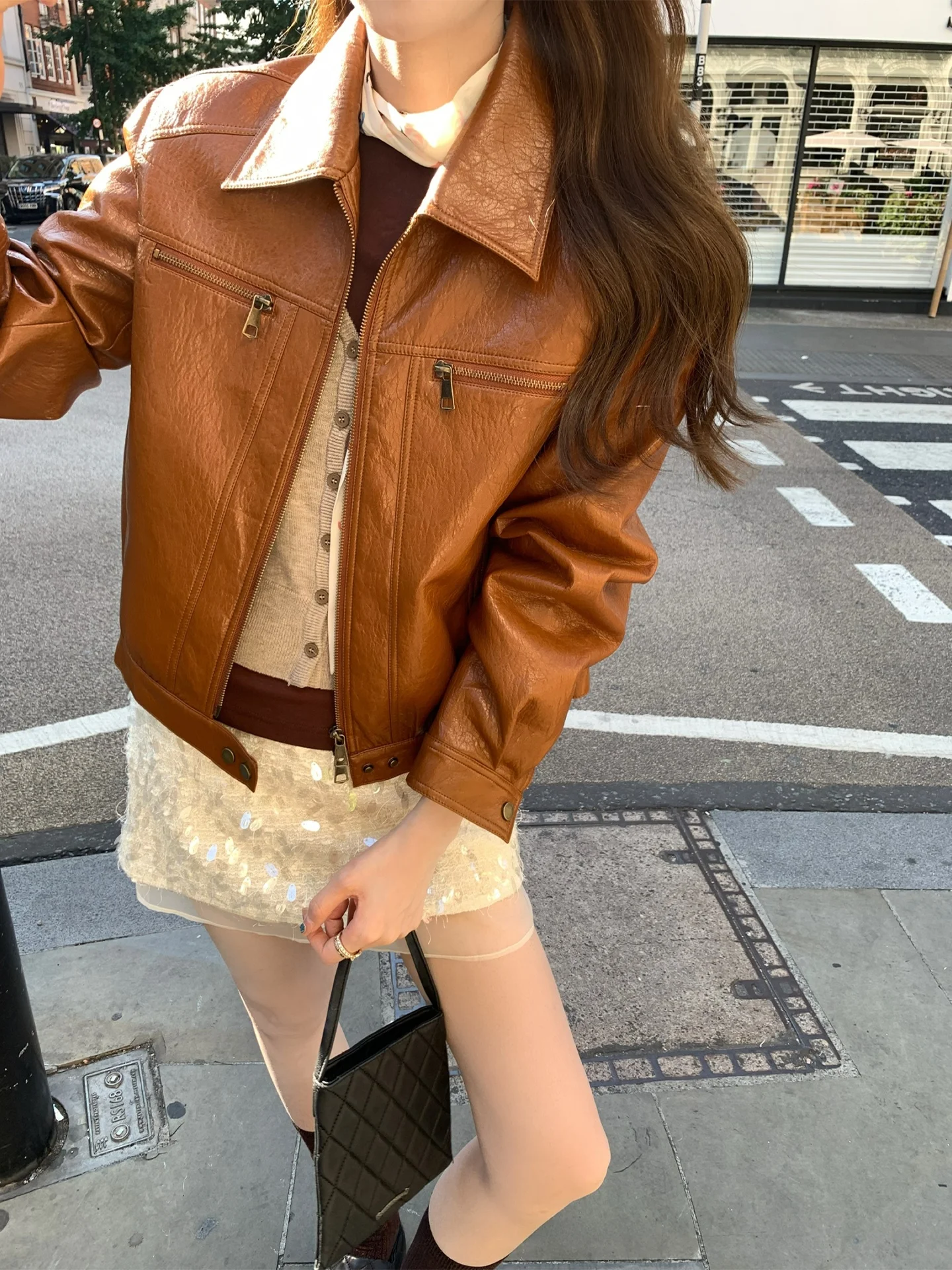 Aaaaxbbb ibuya سترة جلدية ثقيلة الوزن من ميلينيوم فينتيج، سترة نسائية حصرية للخريف، متعددة الاستخدامات وعصرية