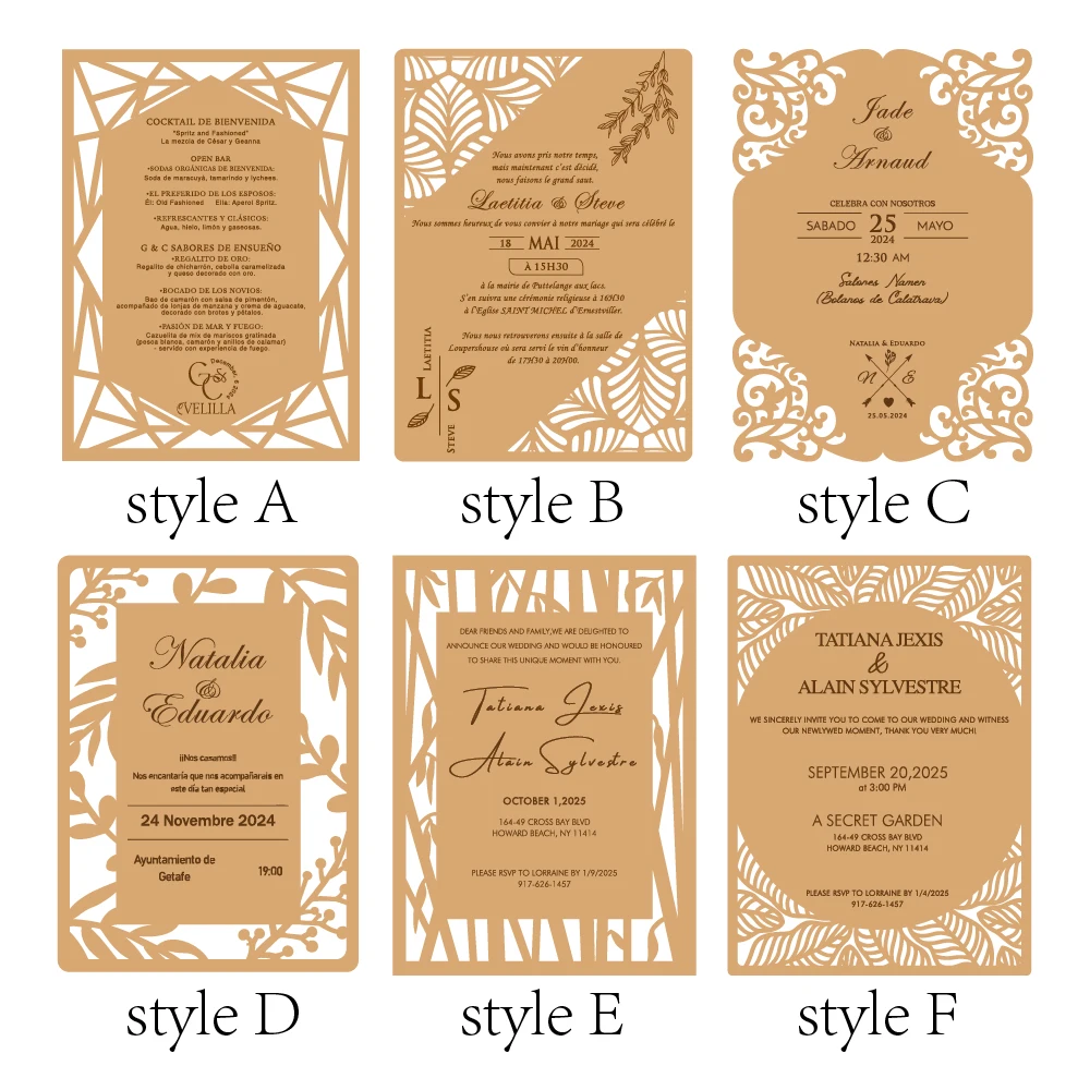 10pcs Personalized Custom Wooden Wedding Invitation Cards Idyllic Wedding Invitation Cards Laser Engraved Party Invitations