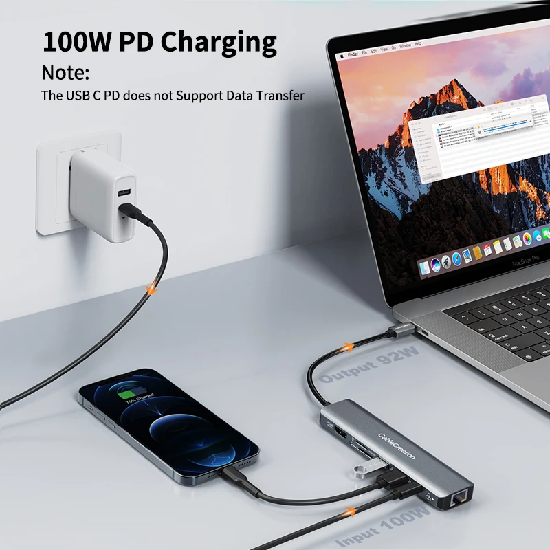 كابل USB نوع C Hub HDMI 4K60Hz 7 في 1 USB C محول RJ45 PD100W SD نوع C دونغل لماك بوك اير برو M1 باد برو الكمبيوتر