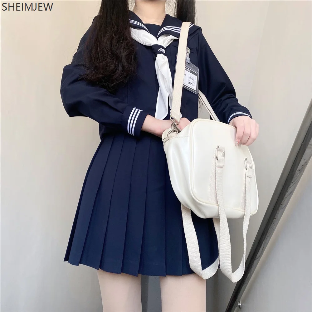 Bonito menina campus high school jk uniforme escolar meninas estilo universitário terno de marinheiro primavera verão terno camisa feminina saia plissada