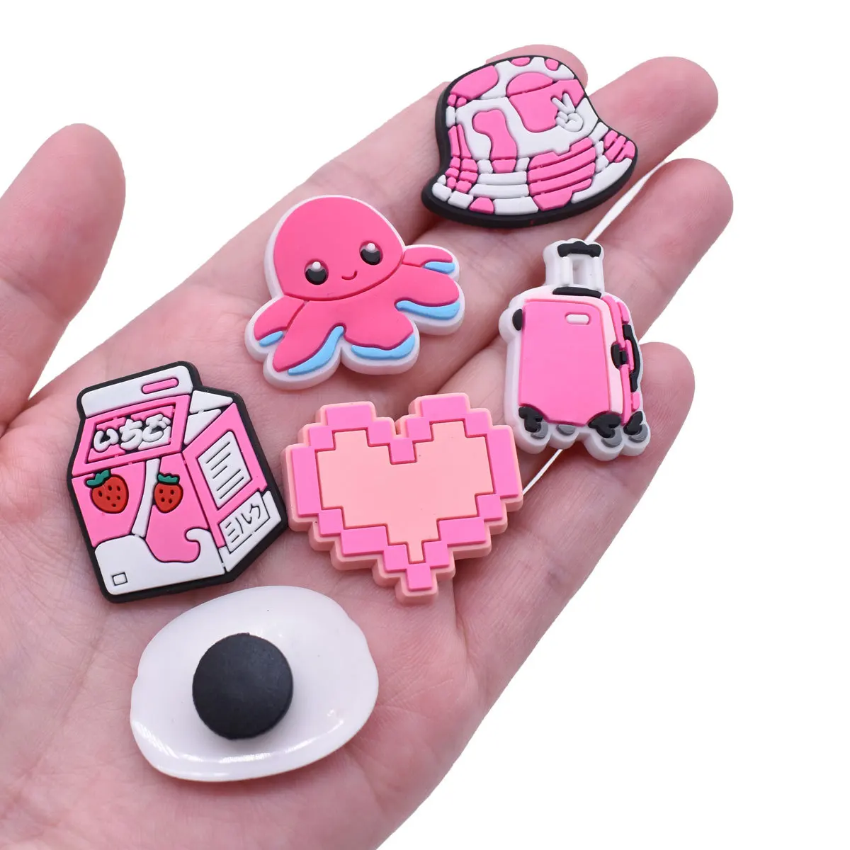 37pcs set Hot Trend Pink Girl Style PVC Shoe Charms easy install removable DIY Decor For Clogs Soft Cute Teen Accessories
