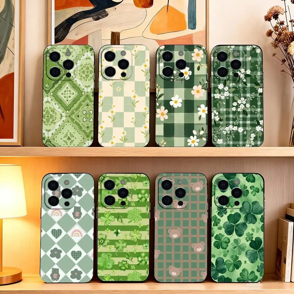 Green And White Plaid  Phone Case Silicone Soft For IPhone 17 16 15 14 13 12 11 X XR Plus Pro Max Plus