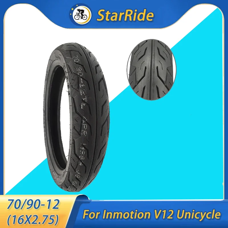 70/90-12 16X2.75 16 Inch Tubeless Tire Street for Gyroroue Inmotion V12 Unicycle Electric Scooter Tricycle Folding Bike 16X3.0