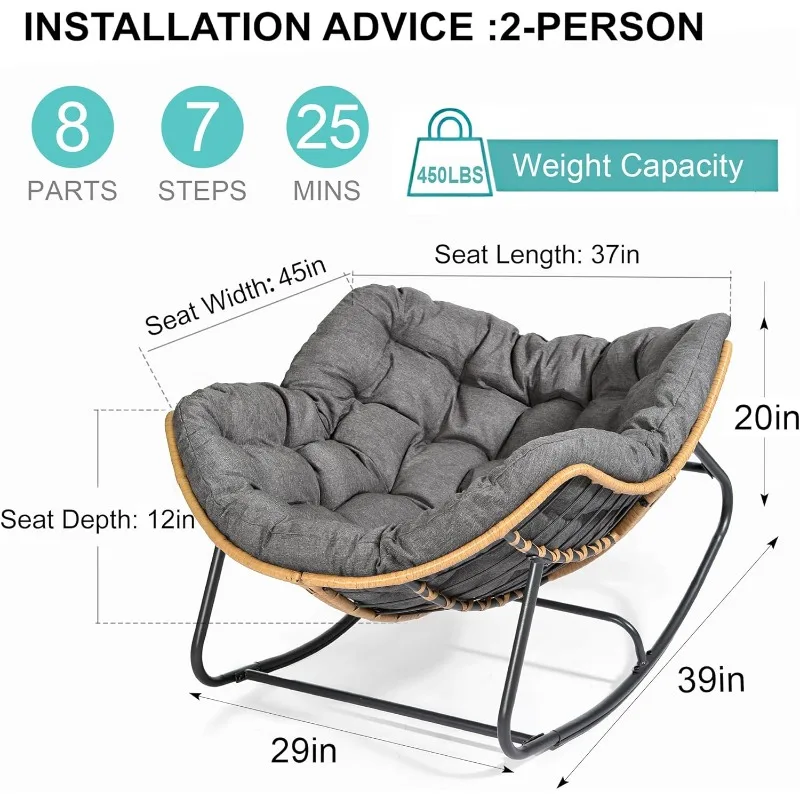 Outdoor Rocking Chair Patio Egg Rocking Chair, Indoor Papasan Rattan Wicker Lounge  Modern Royal  for Bedroom