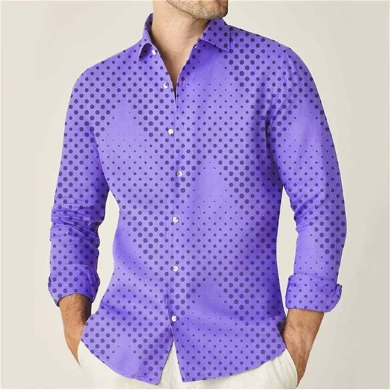 Camisas de moda para hombre, camisa de 9 colores con estampado geométrico rosa, ropa de calle de manga larga para exteriores, S-6XL informal de