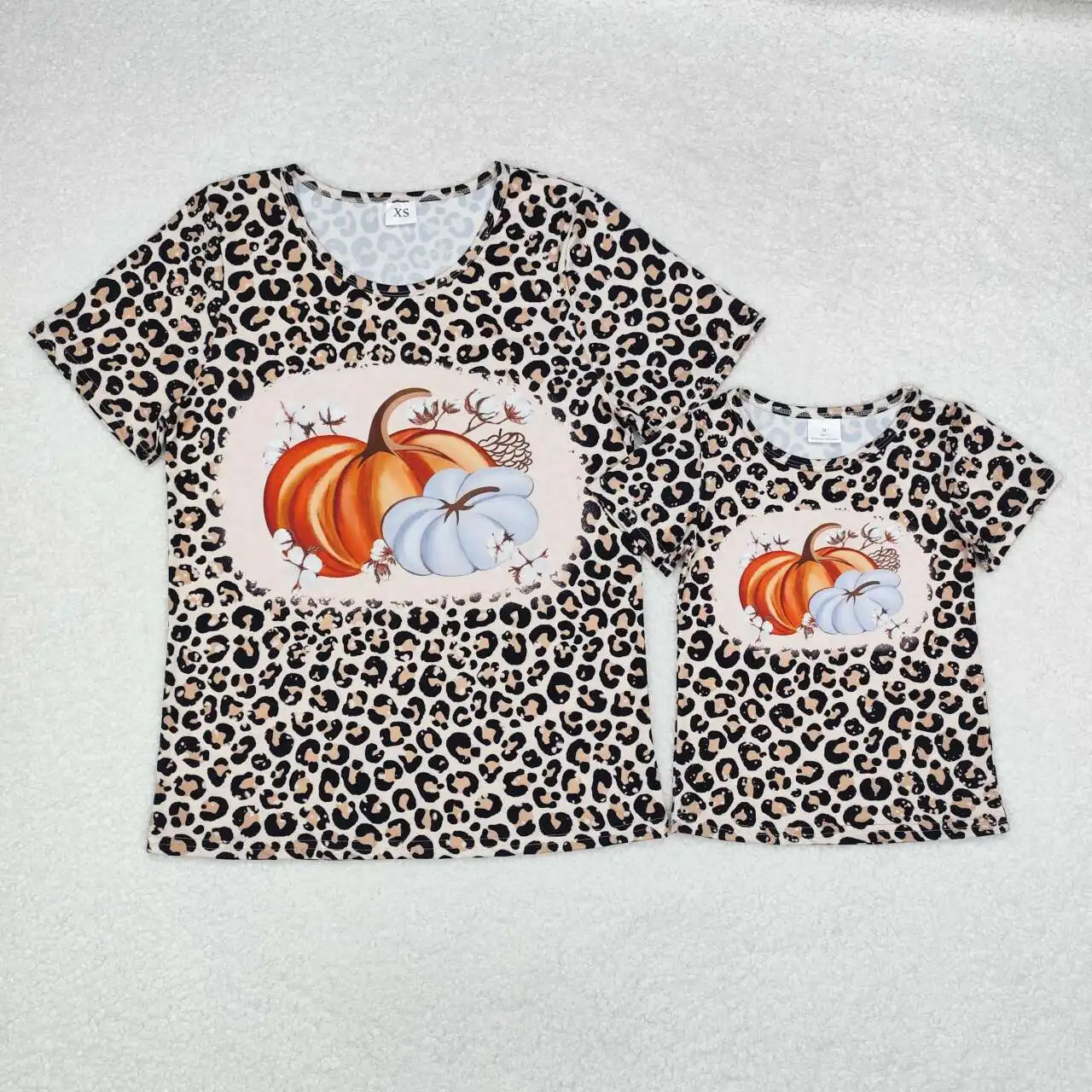 

New ladies short sleeve leopard print pumpkin hot sale Thanksgiving women shirts boutique wholesale fashion tops