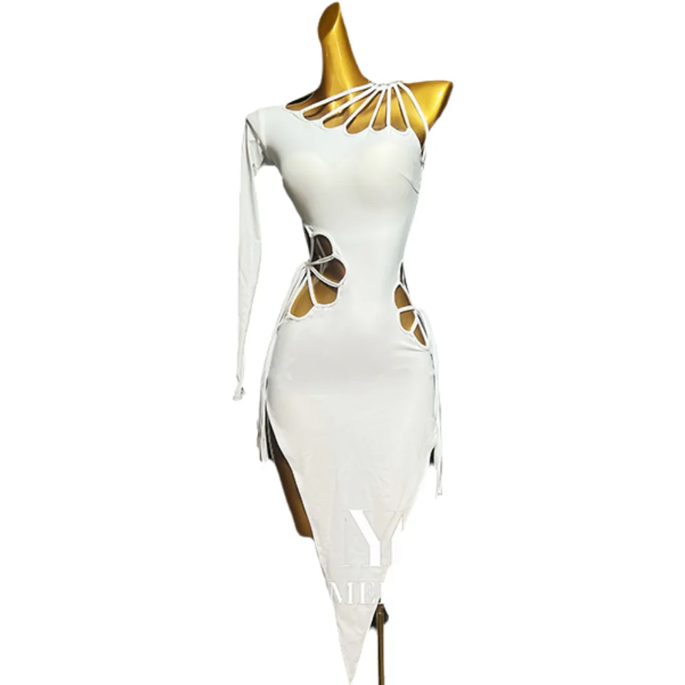 Dança latina adulto crianças vestido ab pedra high-end personalizado branco oco vestido precisamente tango roupas femininas