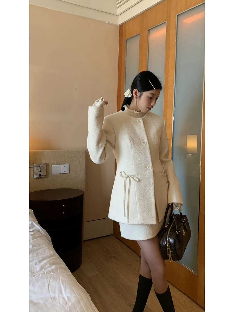 

Red Celebri Studio Women's Woolen Coat Autumn Winter High-End Feel Cotton Lined Korean Sle Midi Length Small Fraance St...