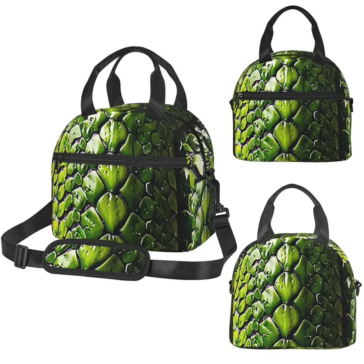 Snake Skin Green Snake Serpent Animal Print Viper Fashion Insulated Lunch Bag for Women Office Cooler Thermal Box Lunch Boxes