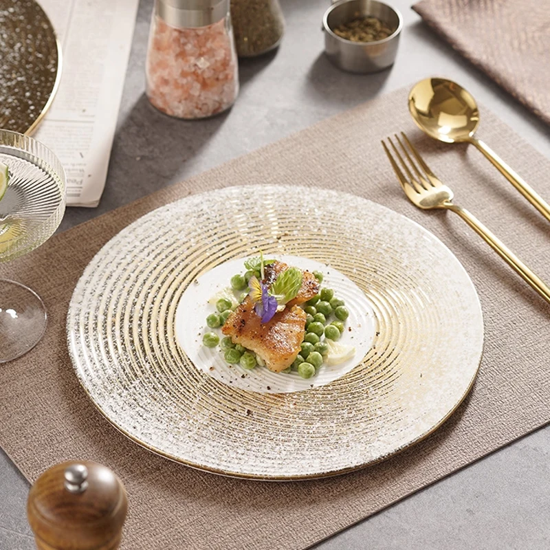 European-style 10-inch Ceramic Flat Plate Gold-plated Gradient Plate Tableware Creative Sushi Steak Plate Main Course Tray