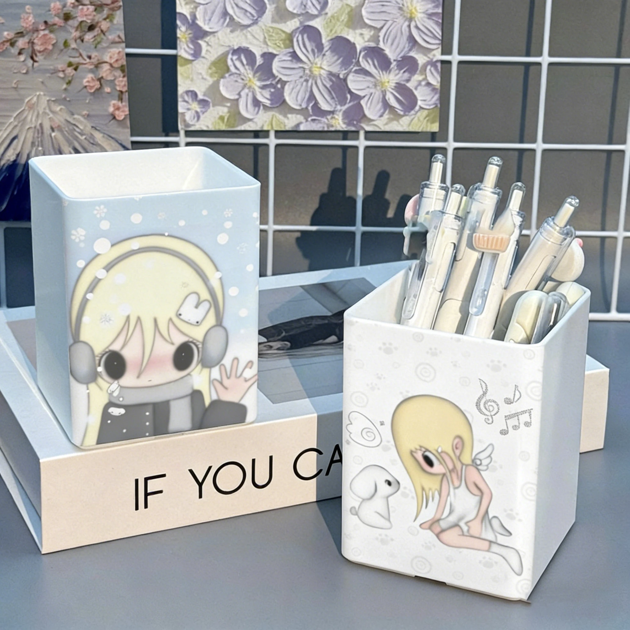New Cute Angel Girl Pendant Desktop Pen Holder Desk Small Ornaments Ancient Pen Holder Large Capacity Stationery Box Girl Gift