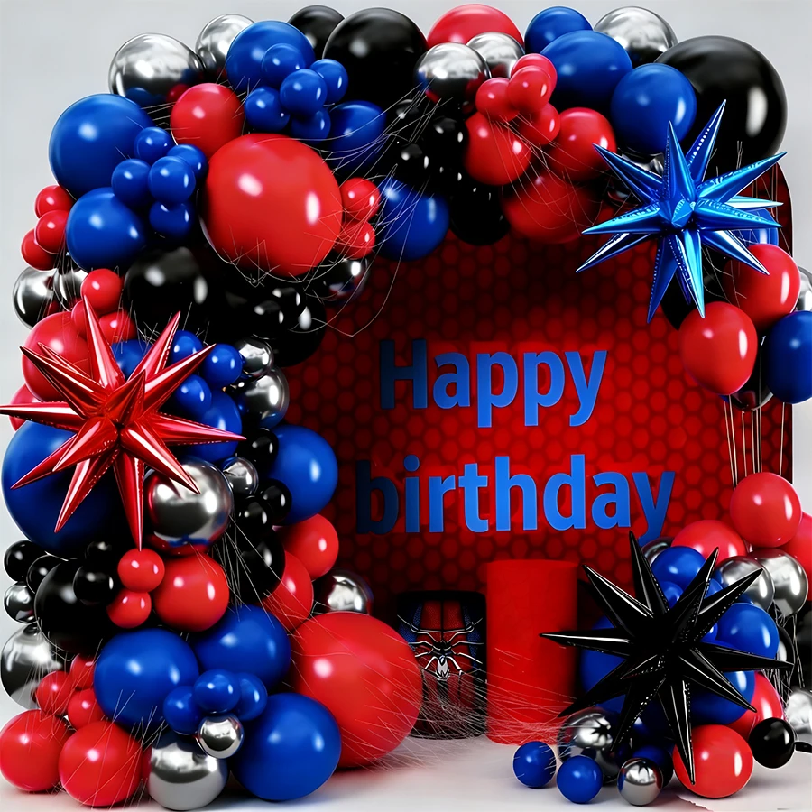 Spider Theme Party Decoration Black Red Blue Latex Balloons Garland Arch Kit for Super Hero Spidy Birthday Men Backdrop Supplies - view 3