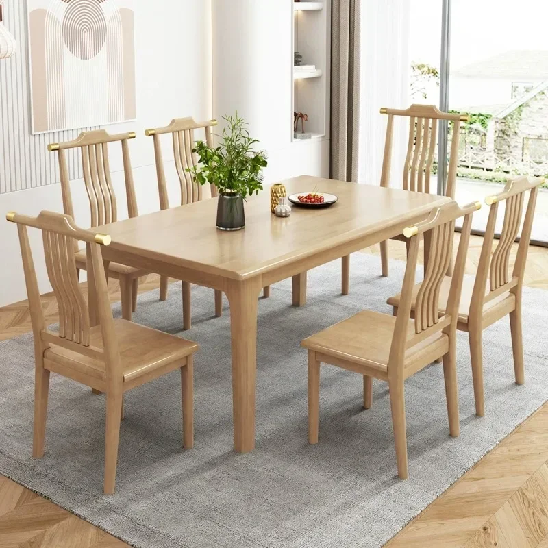 New Chinese-style all-solid wood rectangular dining table and chair combination simple modern large and small