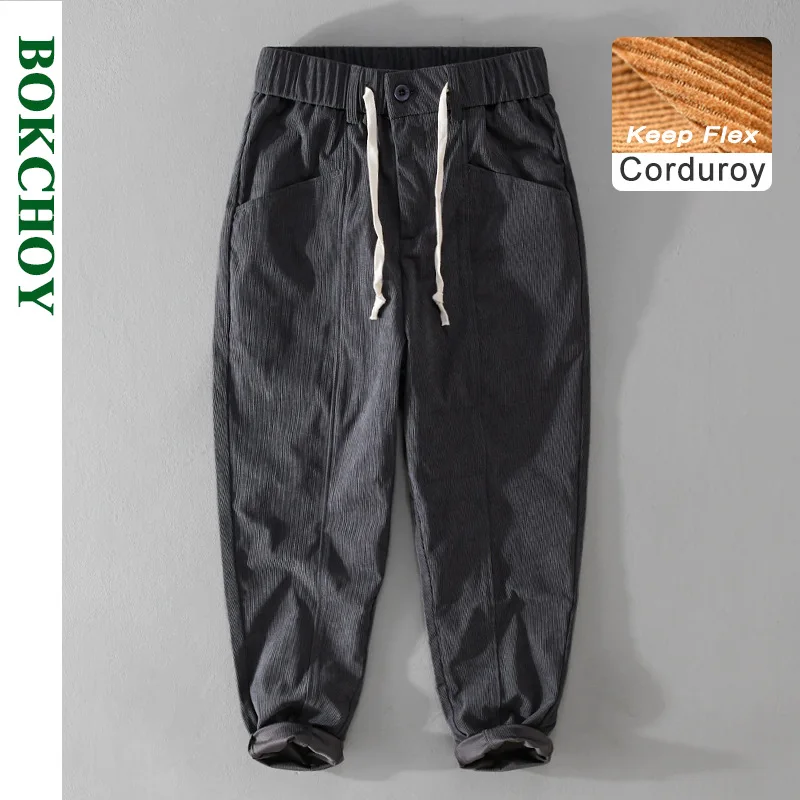 Autumn New Simple Corduroy Pants Men Clothing Casual Solid Color Elastic Waist Soft Street Joggers Men Trousers F7627