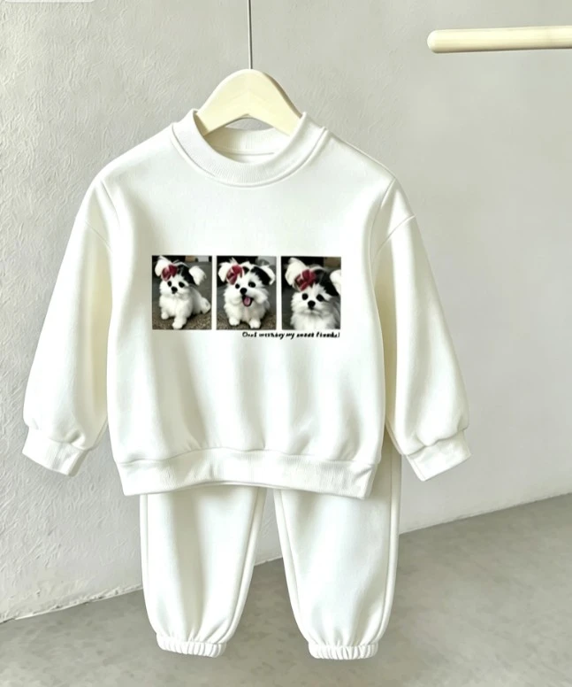 Baby Cute Pet Portrait Tracksuit Set Kid Cotton Long Sleeve Sweatshirt Top With Cuffed Jogger Bottoms Baby Boys Girls Clothing