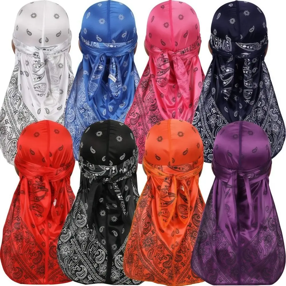 Trends Amoeba Print Men's Headscarf Breathable Lightweight Long Tail Pirate Cap Imitation Silk Wave Print Hip Hop Hat Outdoor