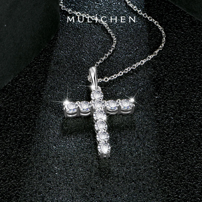 

MULICHEN 3.5mm Moissanite Diamond Cross Necklace Accessories For Women 925 Sterling Silver Jewelry Real Certified Zircon Pendant