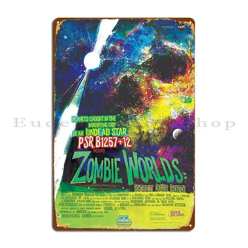 Galaxy Of Horrors Presents Zombie Worlds 8k Resolution Metal Sign Pub Mural Personalized Party Bar Garage Tin Sign Poster