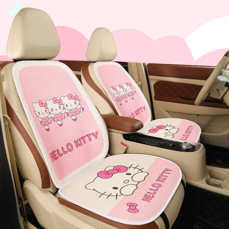 

Универсальные чехлы на сиденья Hello Kitty, розовая подушка для автомобильного сиденья, дышащие универсальные летние чехлы на сиденья для салона автомобиля с героями мультфильмов