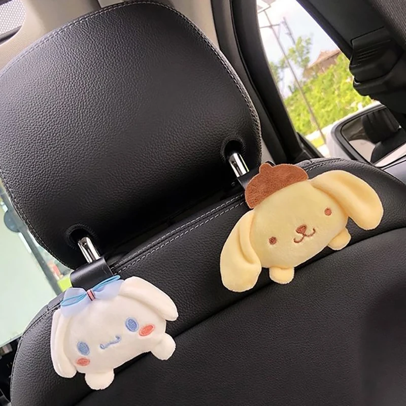 Bonito Sanrio Plush Car Seat Encosto de Cabeça Gancho, Anime Pom Cinnamoroll, Organizador do assento traseiro, Titular De Armazenamento, Plushie Recheado Macio, Acces carro, Encosto de Cabeça