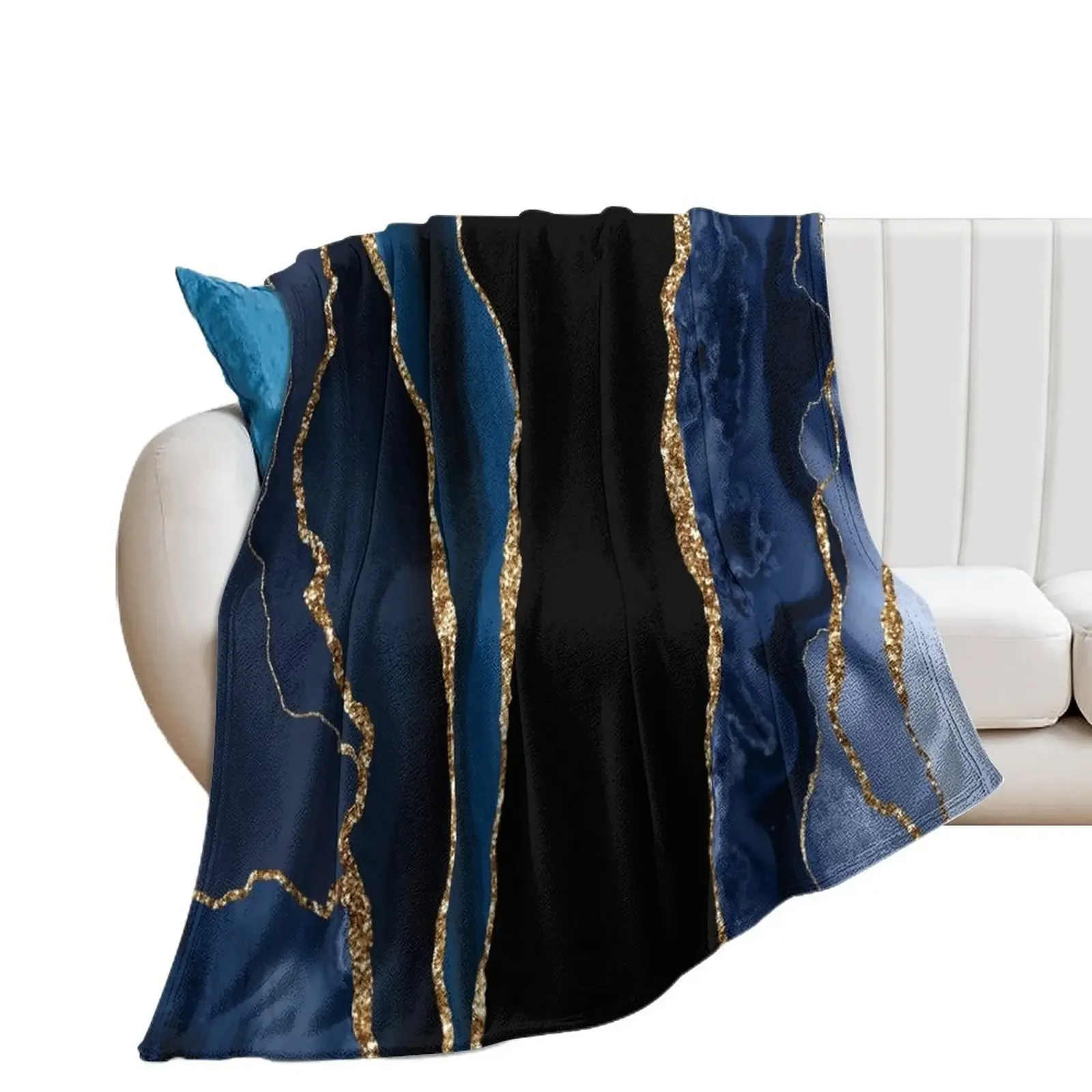 Abstract Blue and Gold Modern Geode Agate Design Throw Blanket Summer Beddings Luxury St Single Cute Plaid Blankets