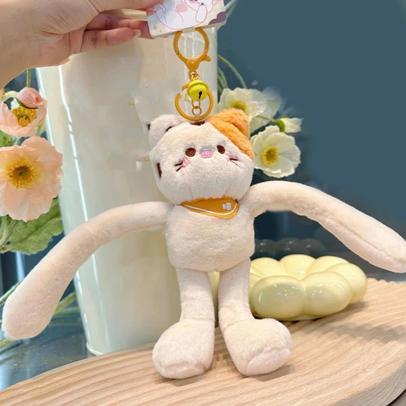 Interactive Pull and Play Plush Keychain Use Friendly Plush Cats Bag Hanging Charm Versatile Cats Accessory for Keyring