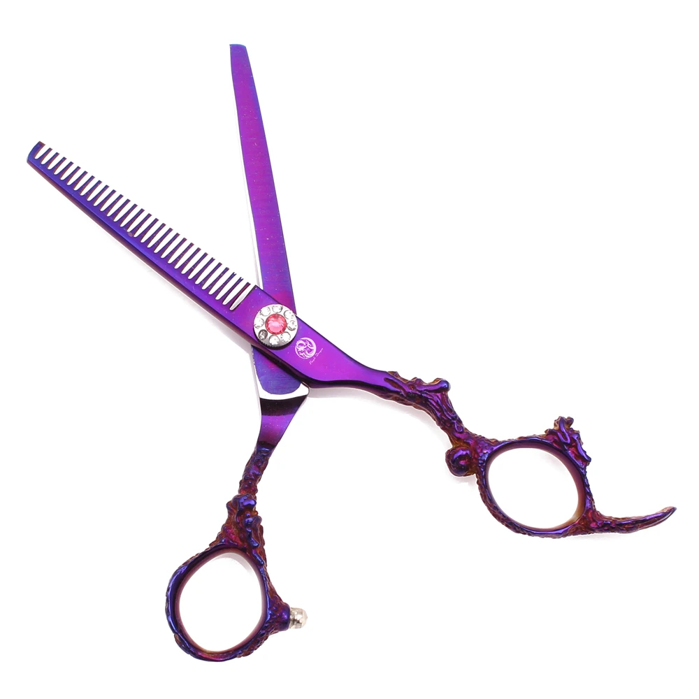 Friseurschere 5,5" 6" Edelstahlschere für Friseure Lila Drachen-Haarschneideschere Drachengriff Effilierschere Z9005 – Detail 4