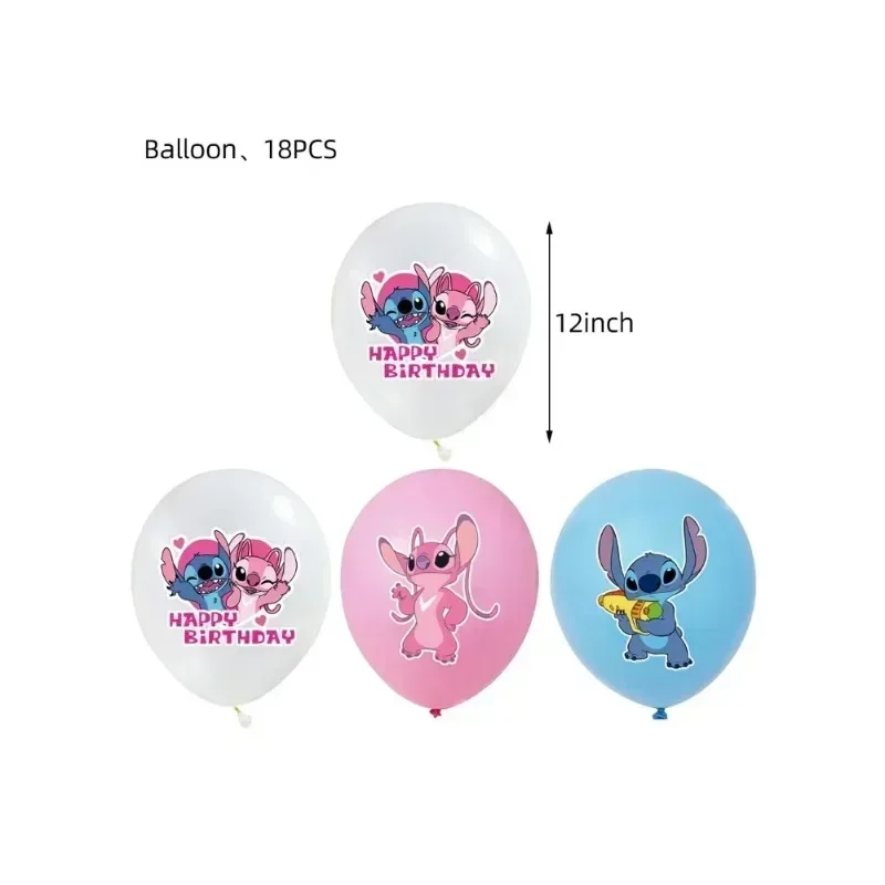 Disney pink cartoon Stitch themed children\'s birthday party disposable tableware flag balloons