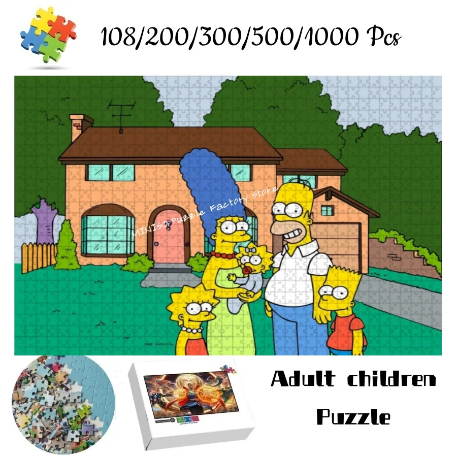 

Jigsaw Puzzles The Simpsons Family and House Cardboard/wooden 108/200/300/500/1000 Pieces Puzzles for Adults Kids Family Games