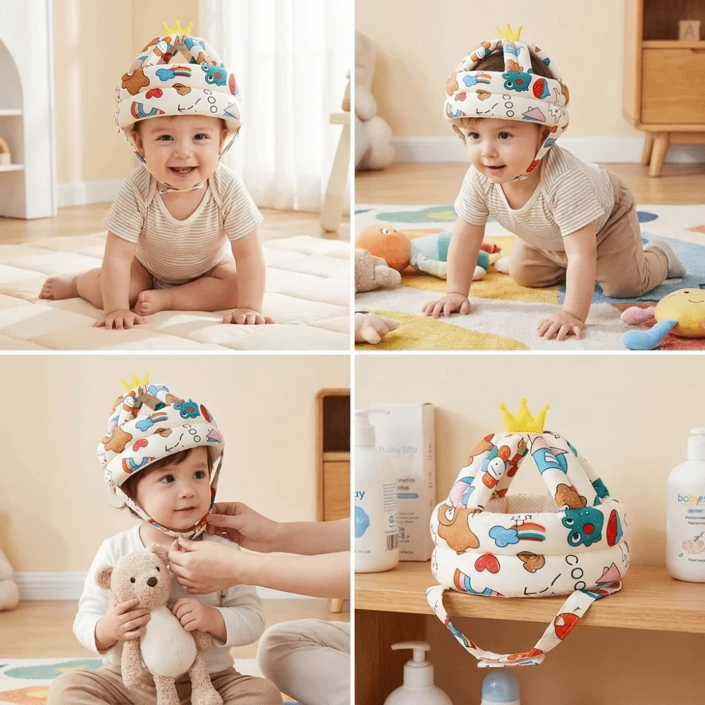 Soft Baby Safety Helmet Breathable Mesh Adjustable Head Protector Hat Polyester Comfortable Infant Safety Cap Fall Prevention