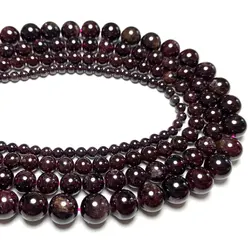 Wholesale 100% Natural Stone Red Garnet Round Spacer Beads For Jewelry Making DIY Women Bracelet Necklace Charms 4/6/8/10/12MM