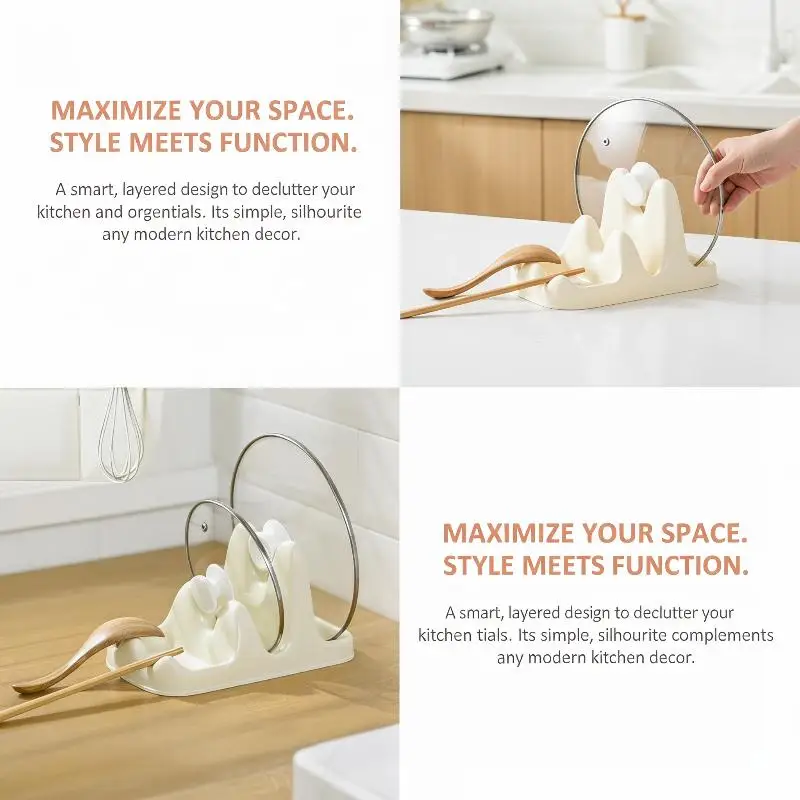 【YA】Pot Lid and Spatula Holder Multifunctional 2 Layer Shelf Organizer for Kitchen Countertop Cooking Tools Storage