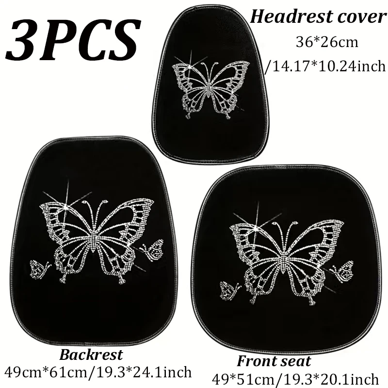 3PCS Artificial Butterfly Car Cushion, Women\'s Car Interior Set,Women\'s Plush Four Seasons Car Simple Seat Cushion