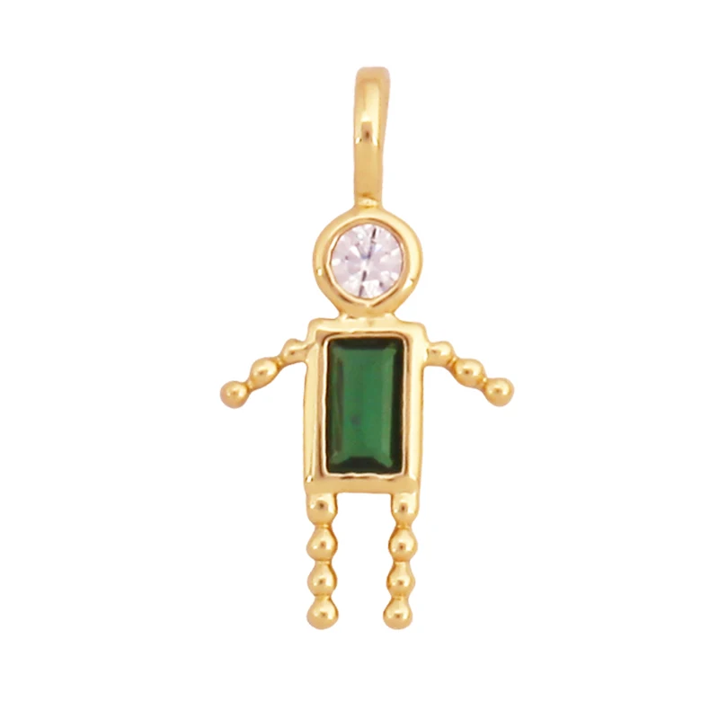 Trendy Love Boy Girl Birthstone Cubic Zirconia Charm Pendant,Real 18K Gold Necklace Bracelet for DIY Handmade Jewelry Supply S04 image 6