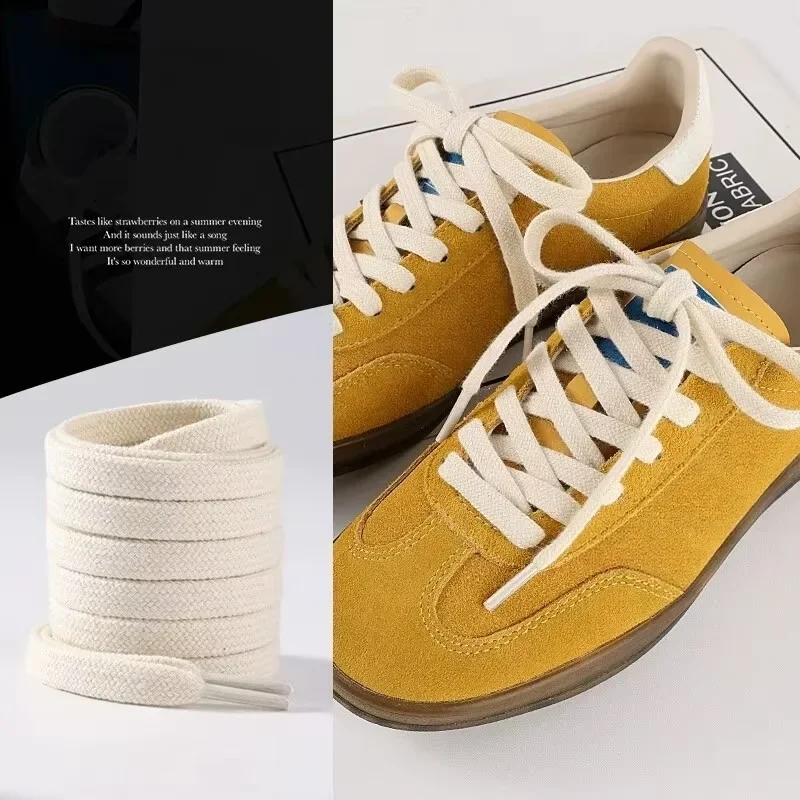 1 Pair Classic Pure Cotton Flat Shoelaces for Sneakers, Durable Tightly Woven Replacement Laces for Casual Shoes and Skate Shoes
