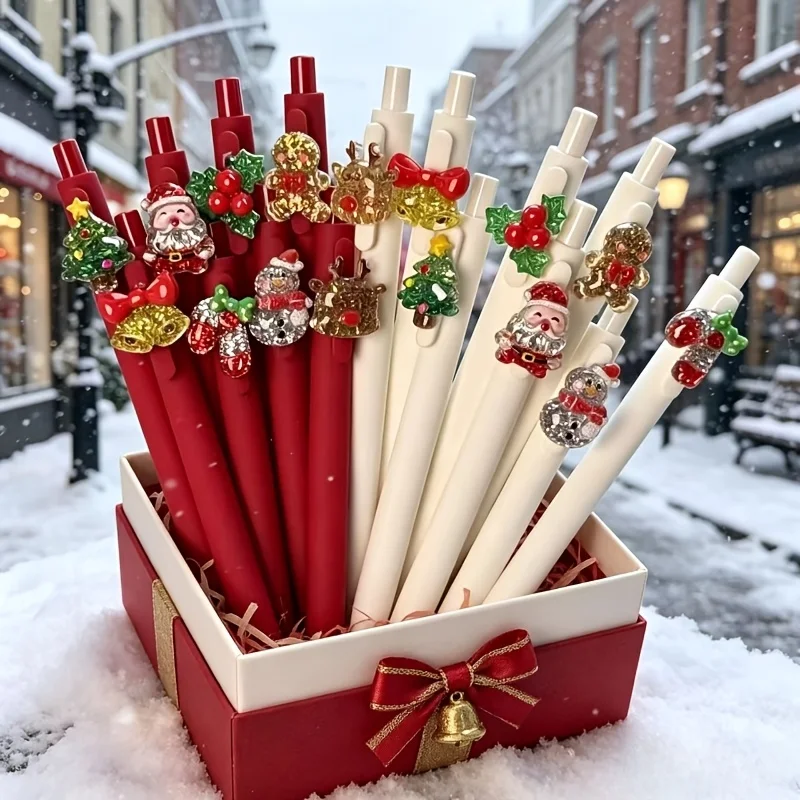 10/15pcs Ballpoint Pen Cute Snowman Design Stylish Clickable Ballpoint Pens, Random Styles, Smooth Writing No Ink Clogging