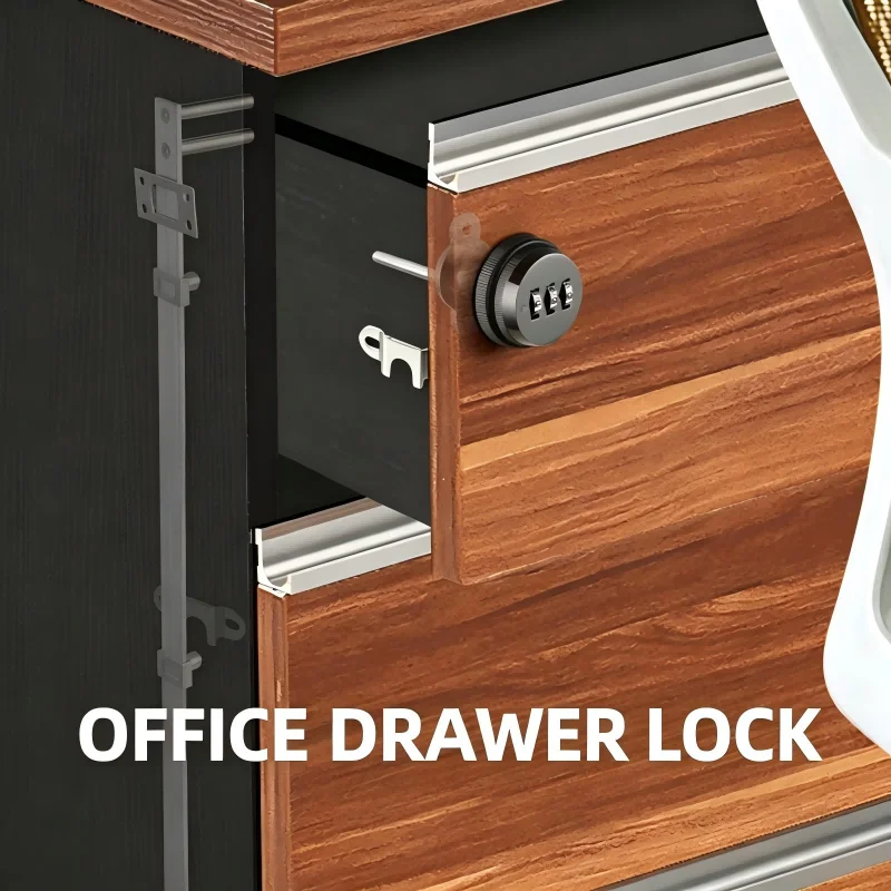 3 Digit Triple Linkage Drawer Lock Keyless Password Combination Zinc Alloy for File Cabinet Office Desk, Matte Black