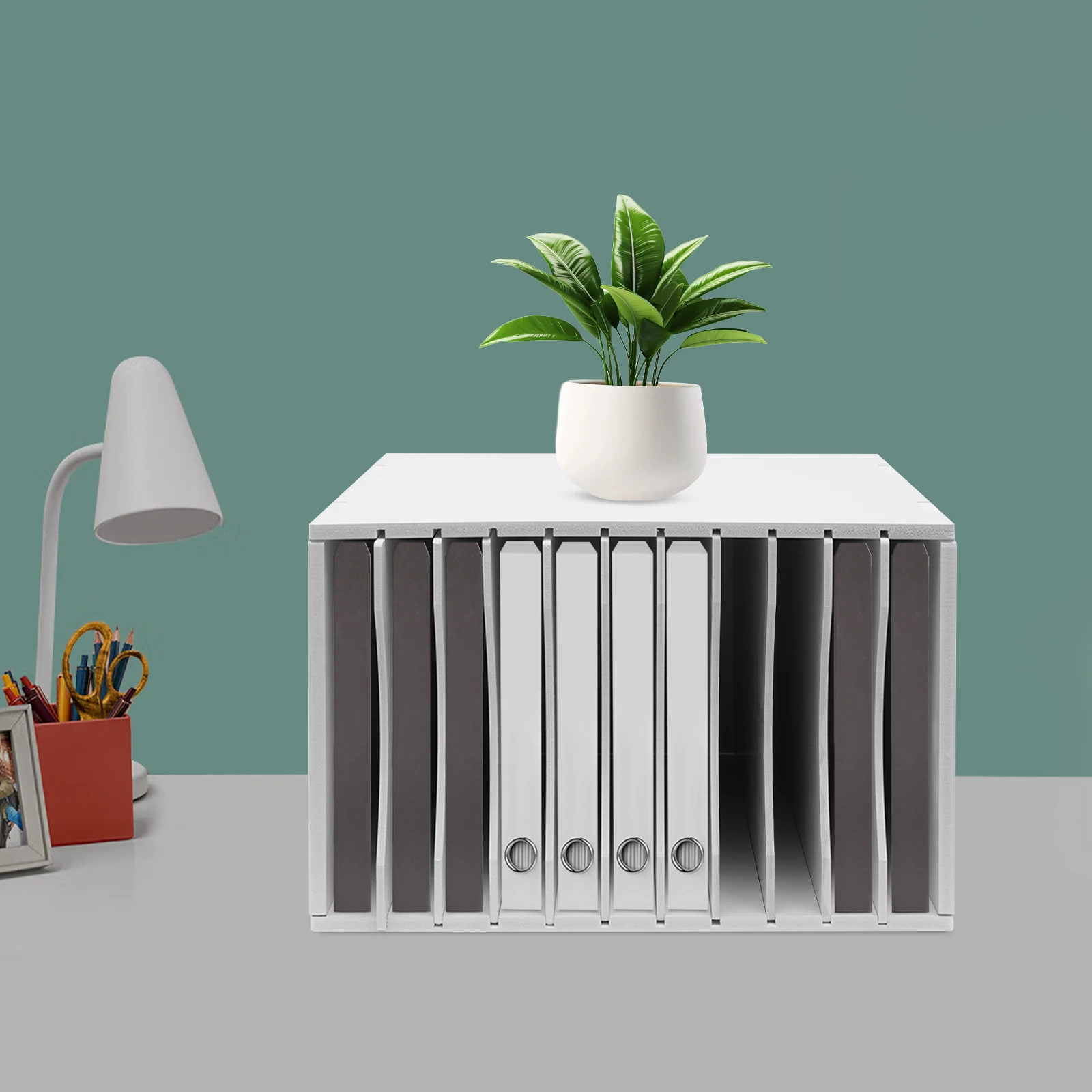 

Белый вертикальный настольный органайзер для документов, 11 отделений, полки для бумаг формата Letter, съемные разделители