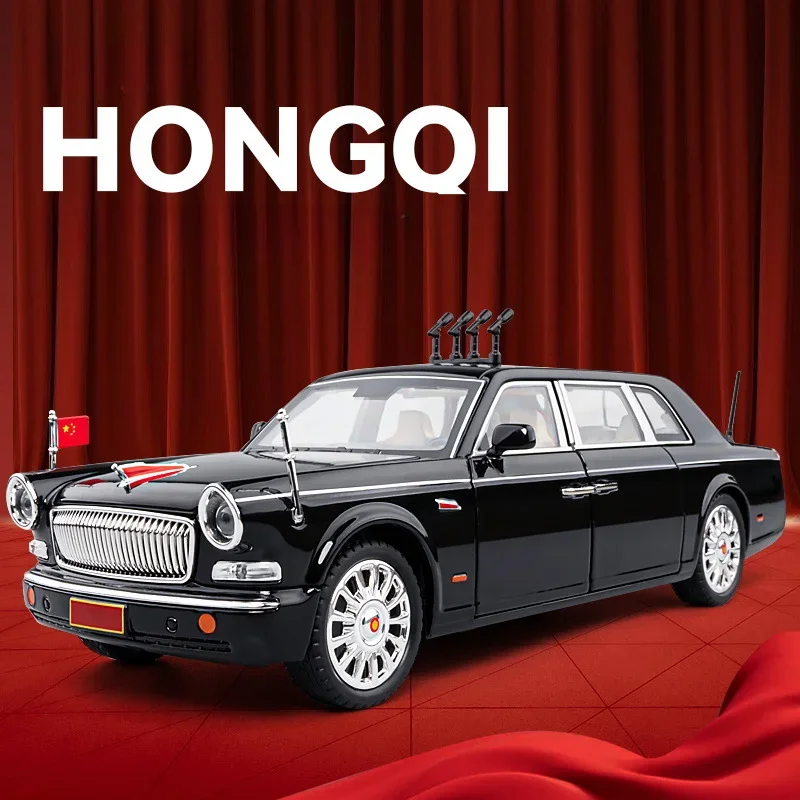 

1: 24 HONGQI 70th Anniversary Parade Vehicle Alloy Model Power Back Sound and Light Desktop Ornament National Day Gift