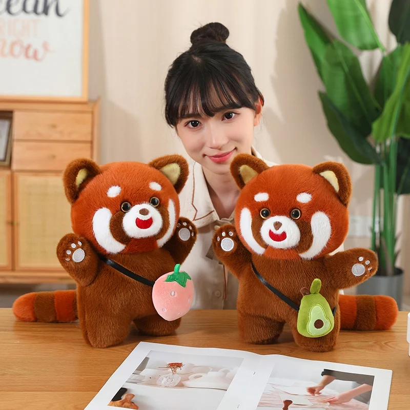 Red Panda Simulation Standing Squat Satchel Fruit Vegetable Series Soft Cartoon Animals Plush Pillow Children Xmas Gifts Anime