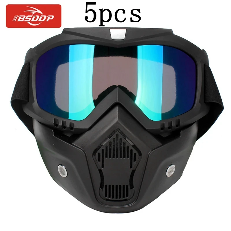 5pcs Windproof Mask Goggle HD Motorcycle Outdoor Sport Glasses Eyewear Riding Motocross Summer UV Protection Sunglasses