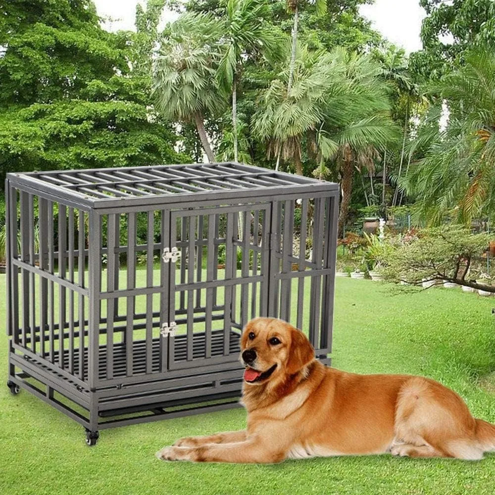 

LUCKUP 38 Inch Heavy Duty Dog Cage Metal Kennel and Crate for Large Dogs,Easy to Assemble Pet Playpen with Four Wheels