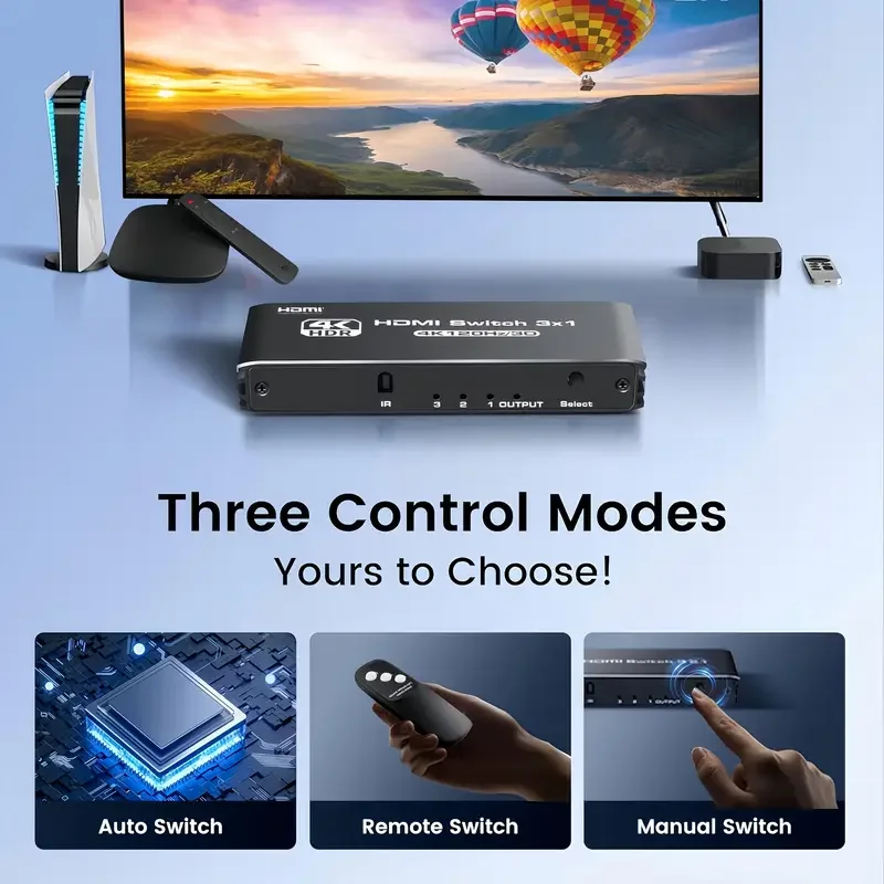 HD Switcher 3X1 4K120Hz HDMI-compatible Switch 3 in 1 Out with Remote Control Converter For Xbox PS5 Monitors