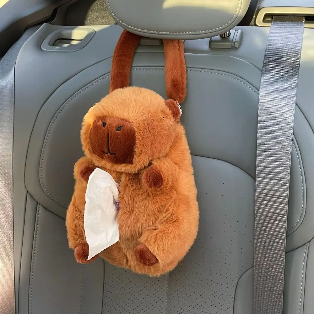 Universal Plush Capybara Car Tissue Box Cartoon Water Dolphin Hanging Tissue Box Armrest Box Paper Case Car Inner Decor