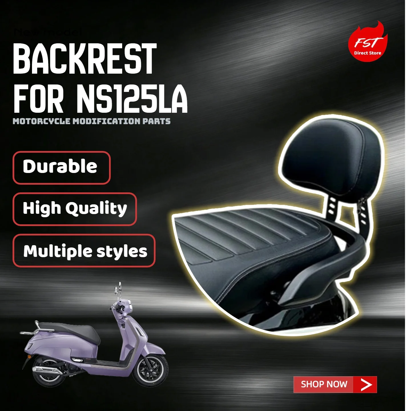 For NS125LA Rear Cushion Backrest with Bracket & Mini Tail Leather Bag Mod Parts