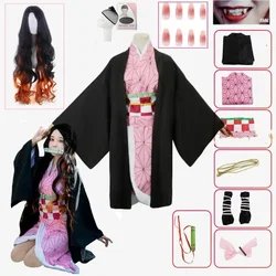 Nezuko Cosplay Anime Demon Slayer Kimetsu No Yaiba Cosplay Costume Wig & Accessories Kamado Kimono Uniform Halloween Clothes