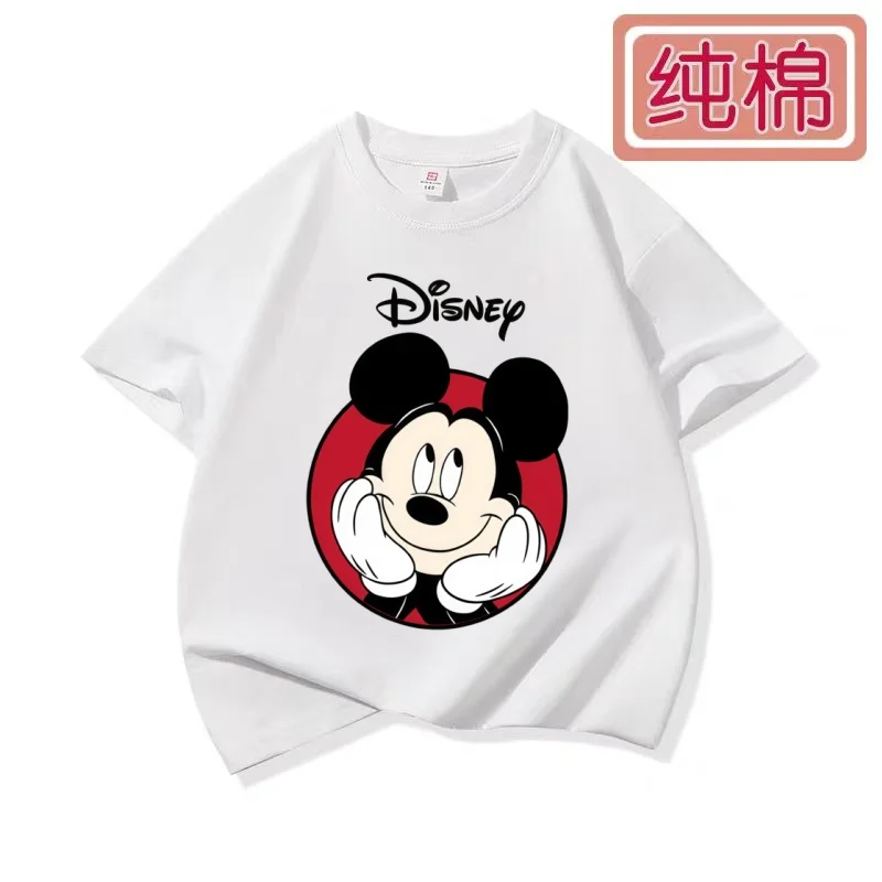 Disney 2026 new Stitch Angel children's short sleeved T-shirt 100% pure cotton summer top for boys and girls, same style