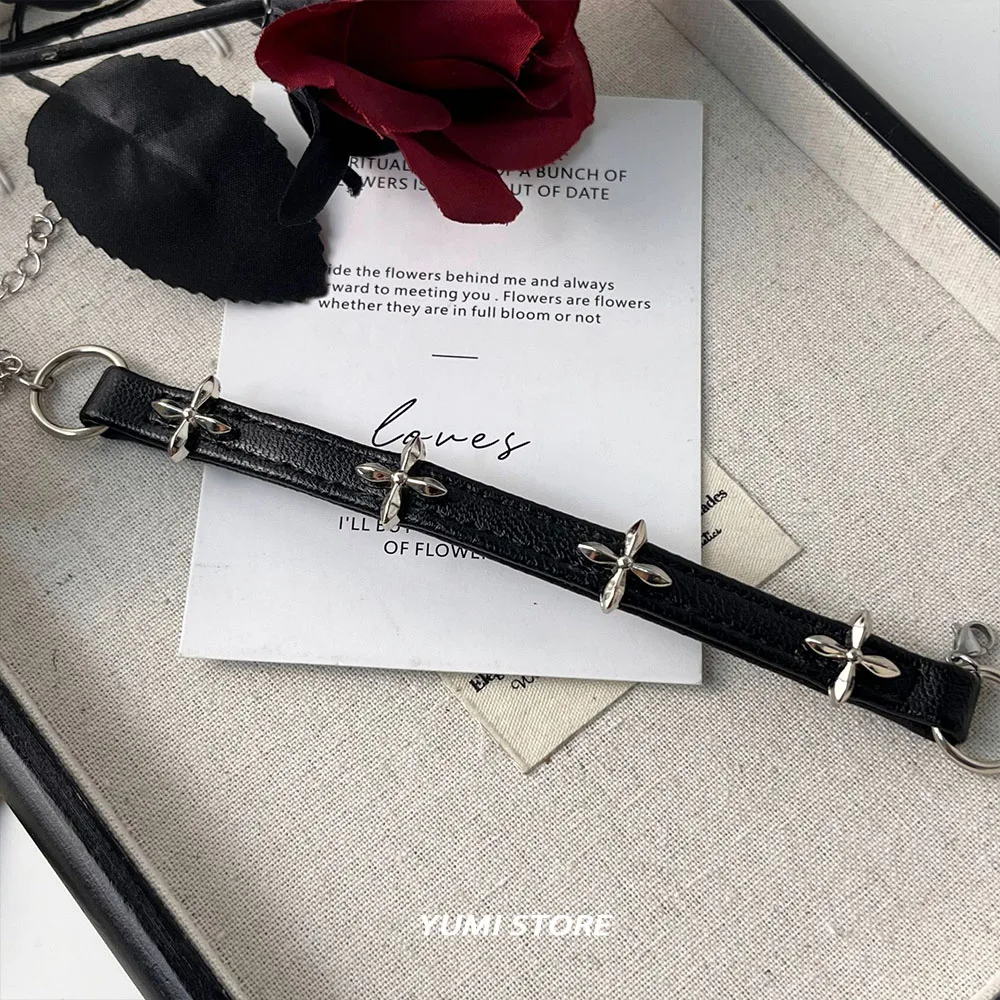 Vintage Cross Flower Bracelet For Women Gothic Punk PU Leather Adjustable Bracelet Hot Girl Kpop Couple Jewelry Y2K Accessories view 5