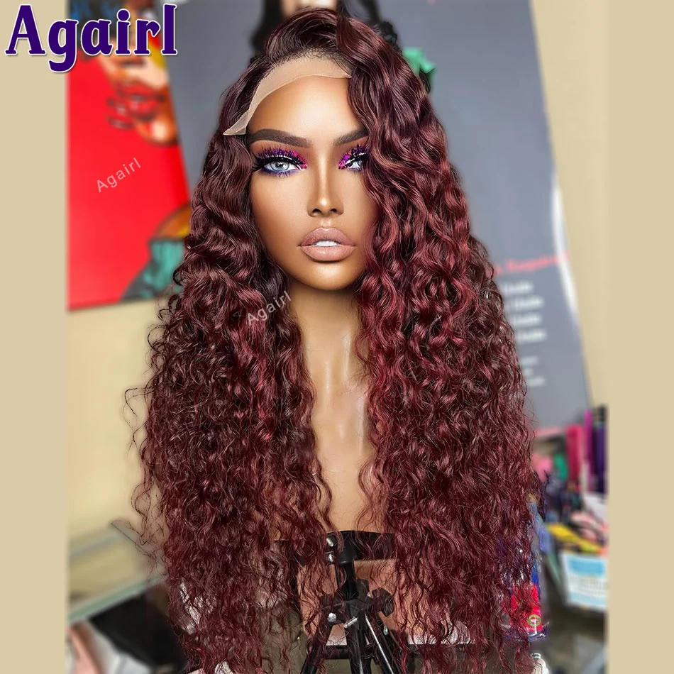

Reddish Brown 200% Curly Wave 13x6 Lace Frontal Wig Human Hair Water Wave Peruvian Remy 6X4 5X5 Lace Closure Wig For Black Women