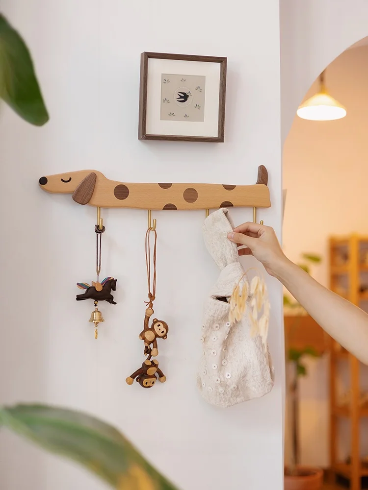 Wooden Sausage Dog Wall Hook Entrance Hall Decorative Coat Hook Cartoon Style Home Decoration Wall Mounted Coat Hook